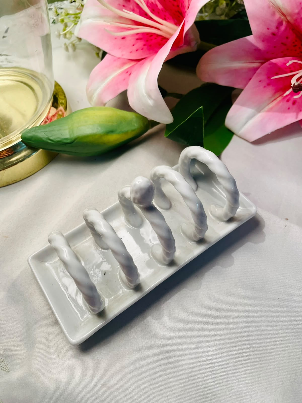 Vintage White Ceramic Toast Rack, Approx. 13 cm