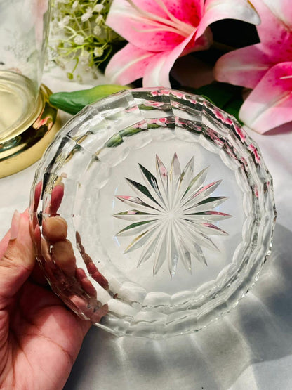 Vintage Clear Crystal Scalloped Starburst Serving Bowl, 17cm