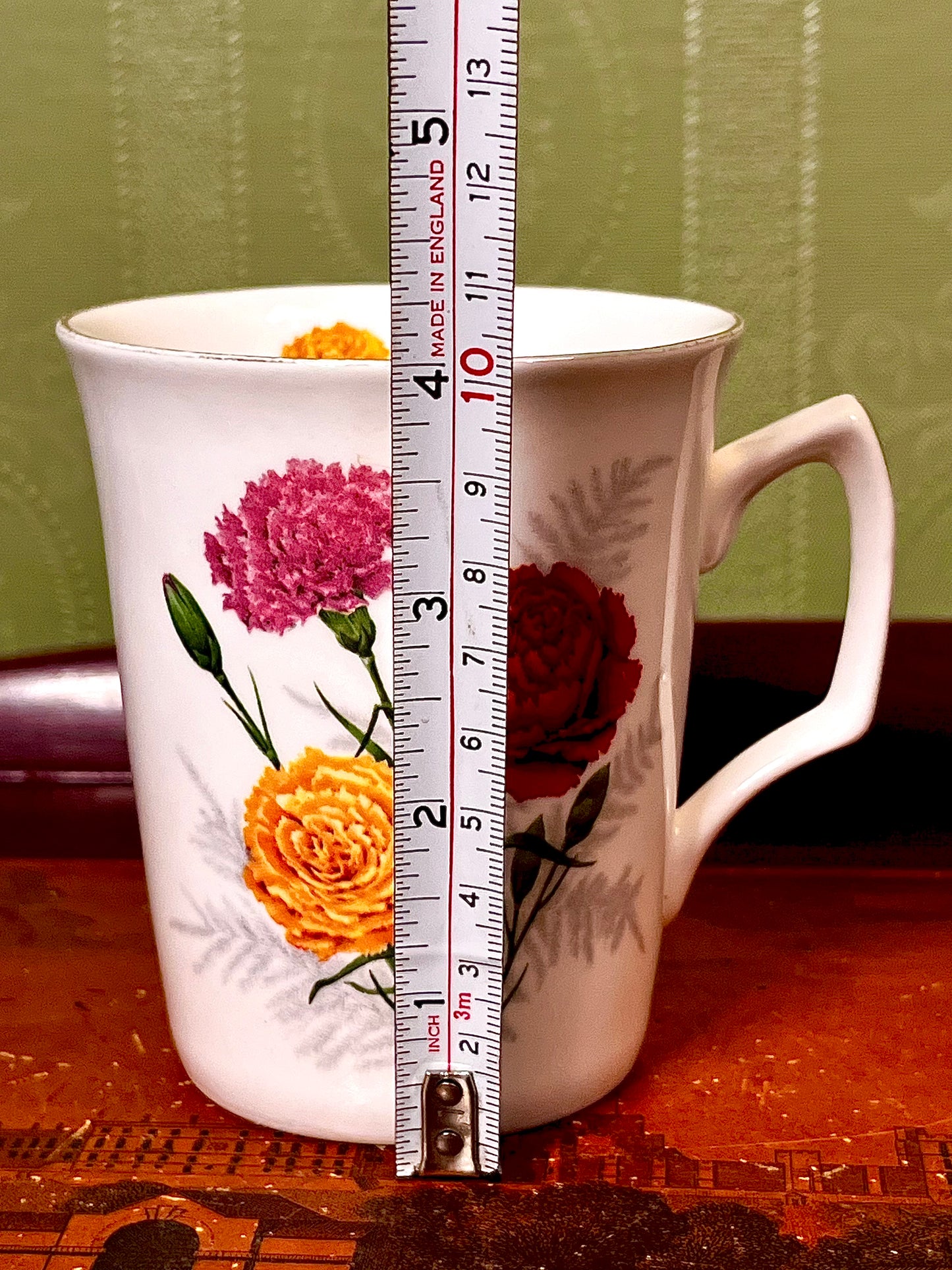 November Birth Flower Carnation Mug Red Orange Floral Fine bone china