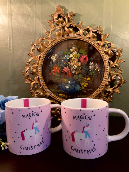 Set of 2 Pink Magical Christmas Unicorn Mugs
