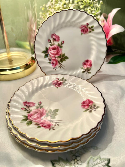 Johnson Brothers Pink Rose 4- Piece Ironstone Plate Set 6 in England