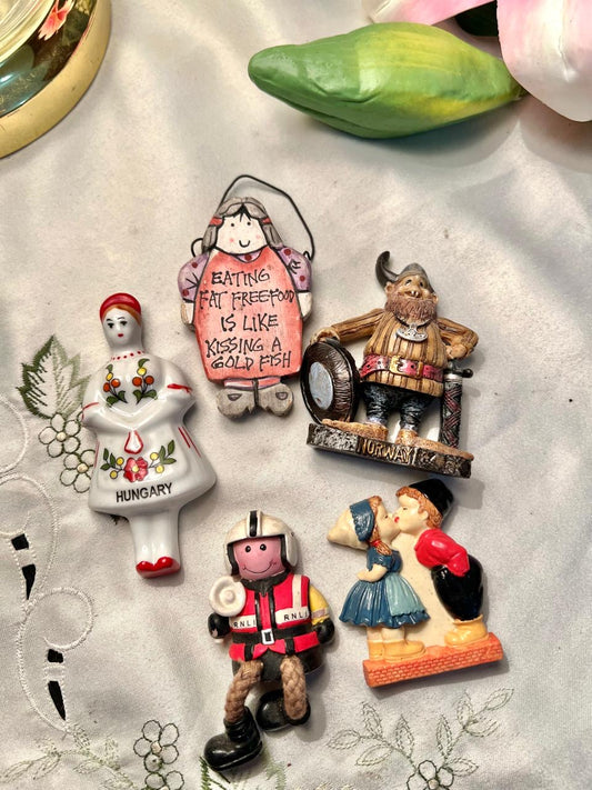 Vintage International Souvenir Figurine Magnet Collection – 5 Pieces