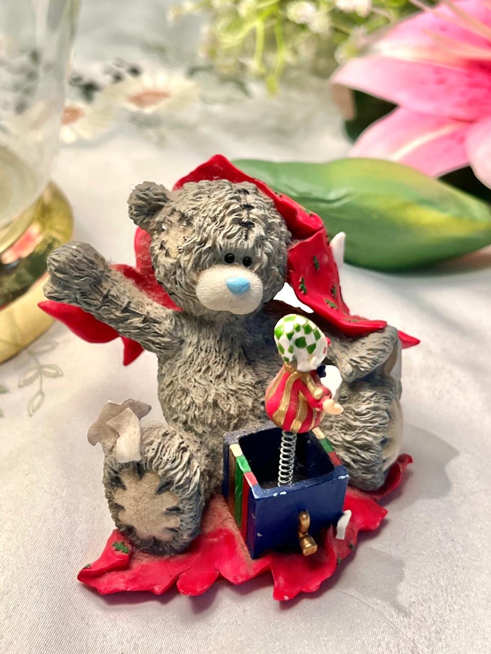 Vintage Teddy Bear Jack-in-the-Box Figurine 8 cm