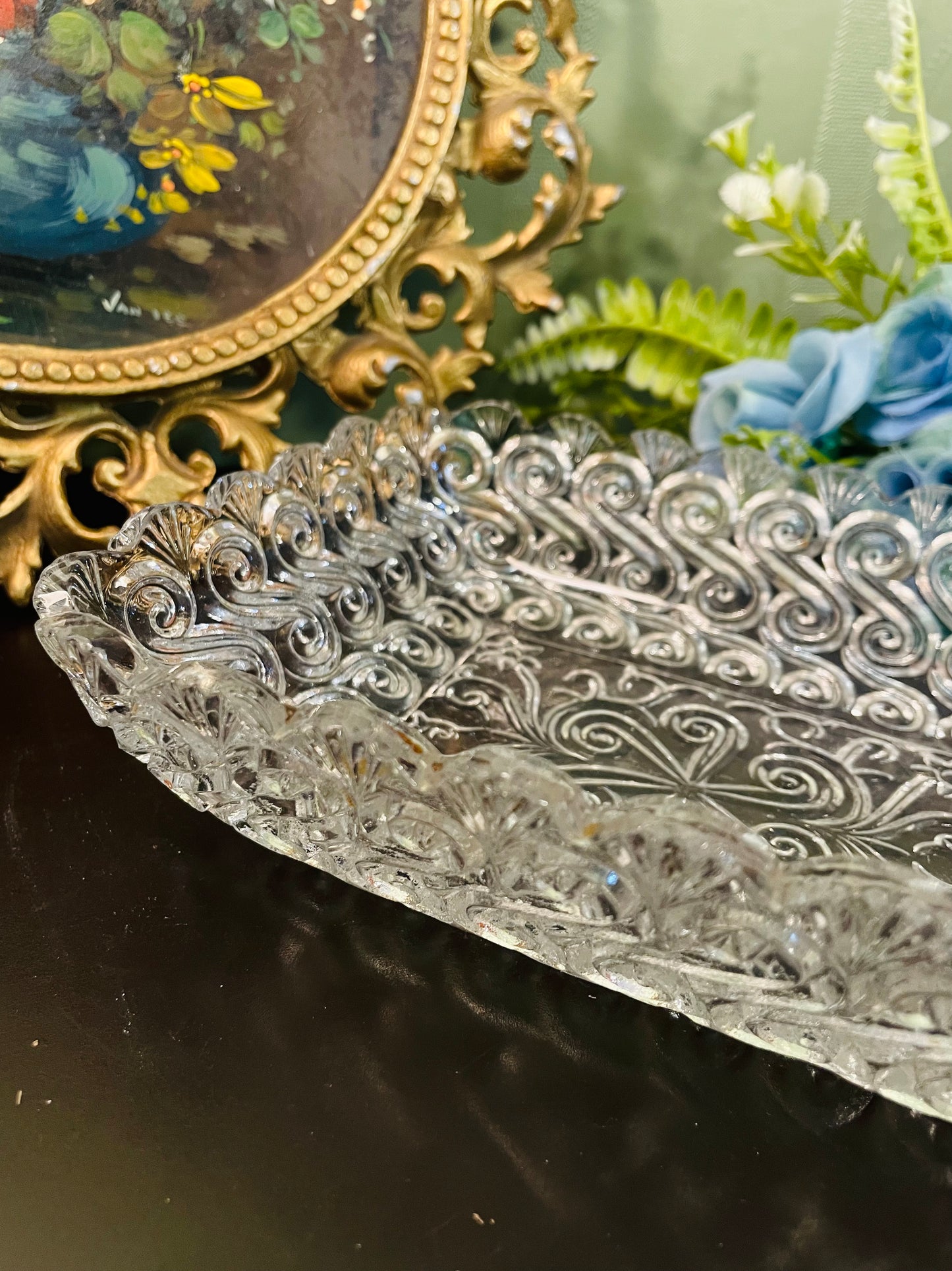 Vintage Crystal Glass Rectangular Tray
