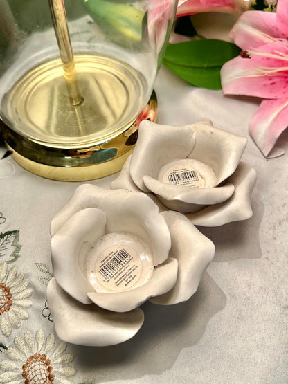 Vintage Ceramic White Flower Candle Holders 2-Piece Set Approx. 7 cm