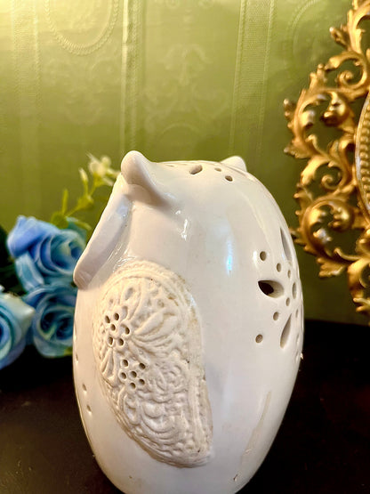 White Ceramic Owl Tealight Candle Holder