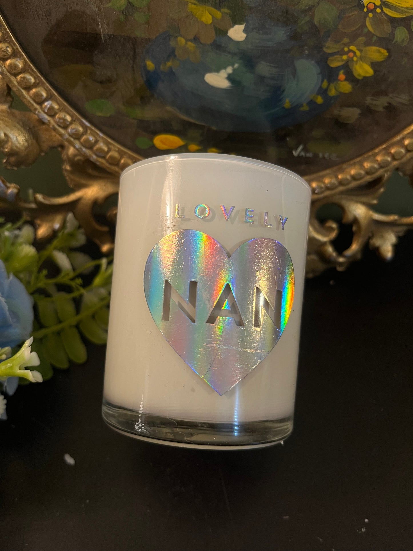 Lovely Nan White Glass Scented Candle / Heart Design Gift Candle