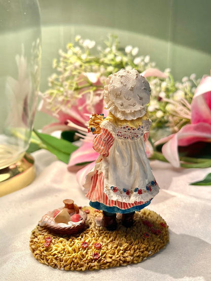 Girl with Flowers Figurine Red Blue Dress 11.5cm - 1 Piece