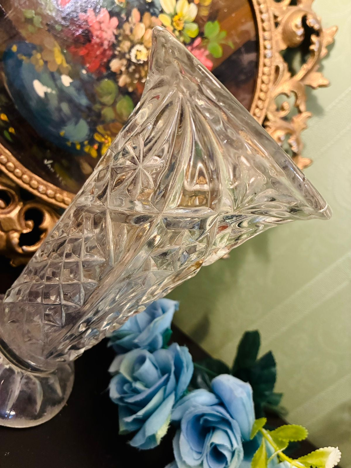 Vintage Clear Pressed Glass Flared Footed Vase