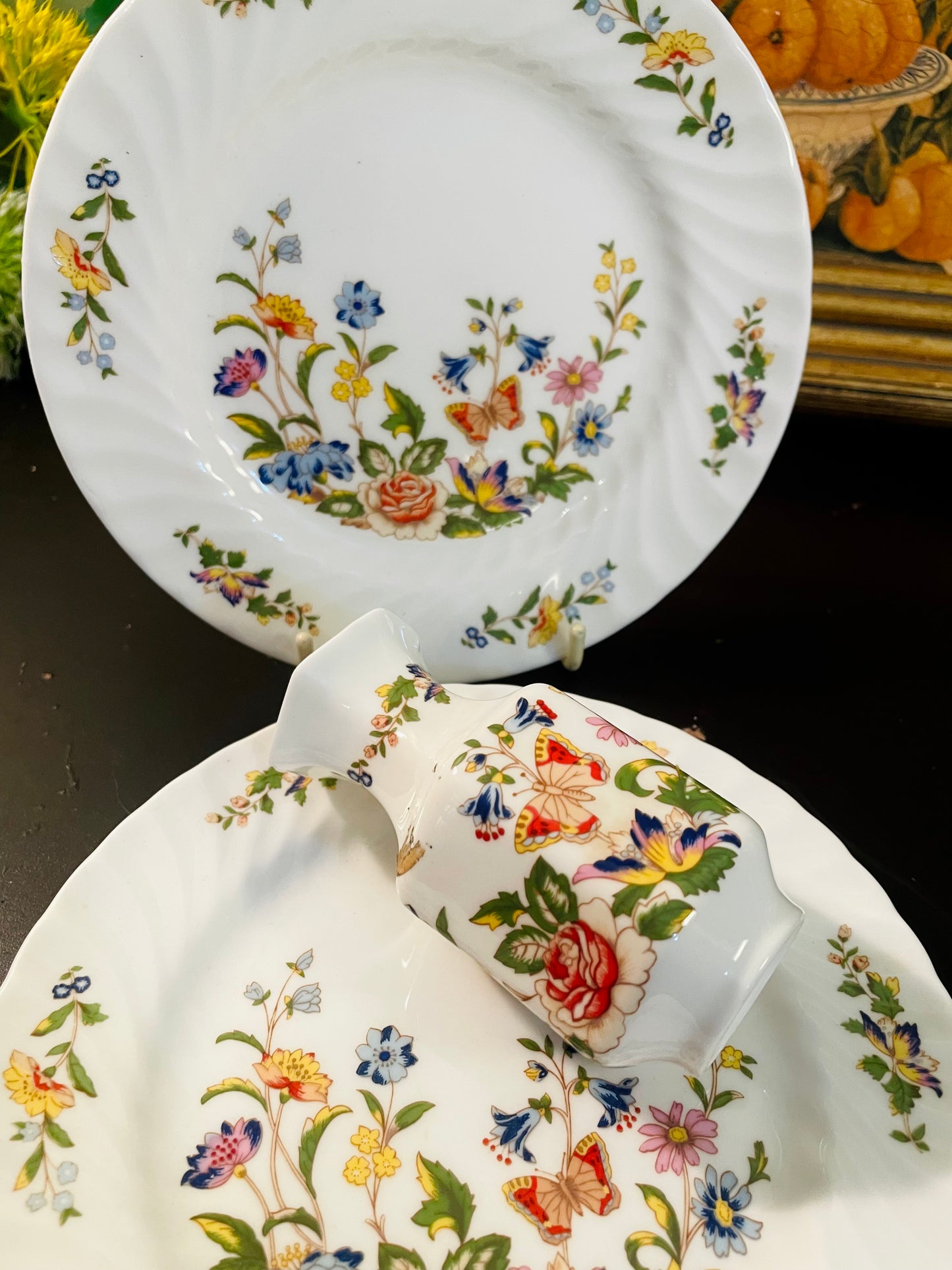 Vintage Aynsley Cottage Garden Plate & Vase Set – 3 Pieces