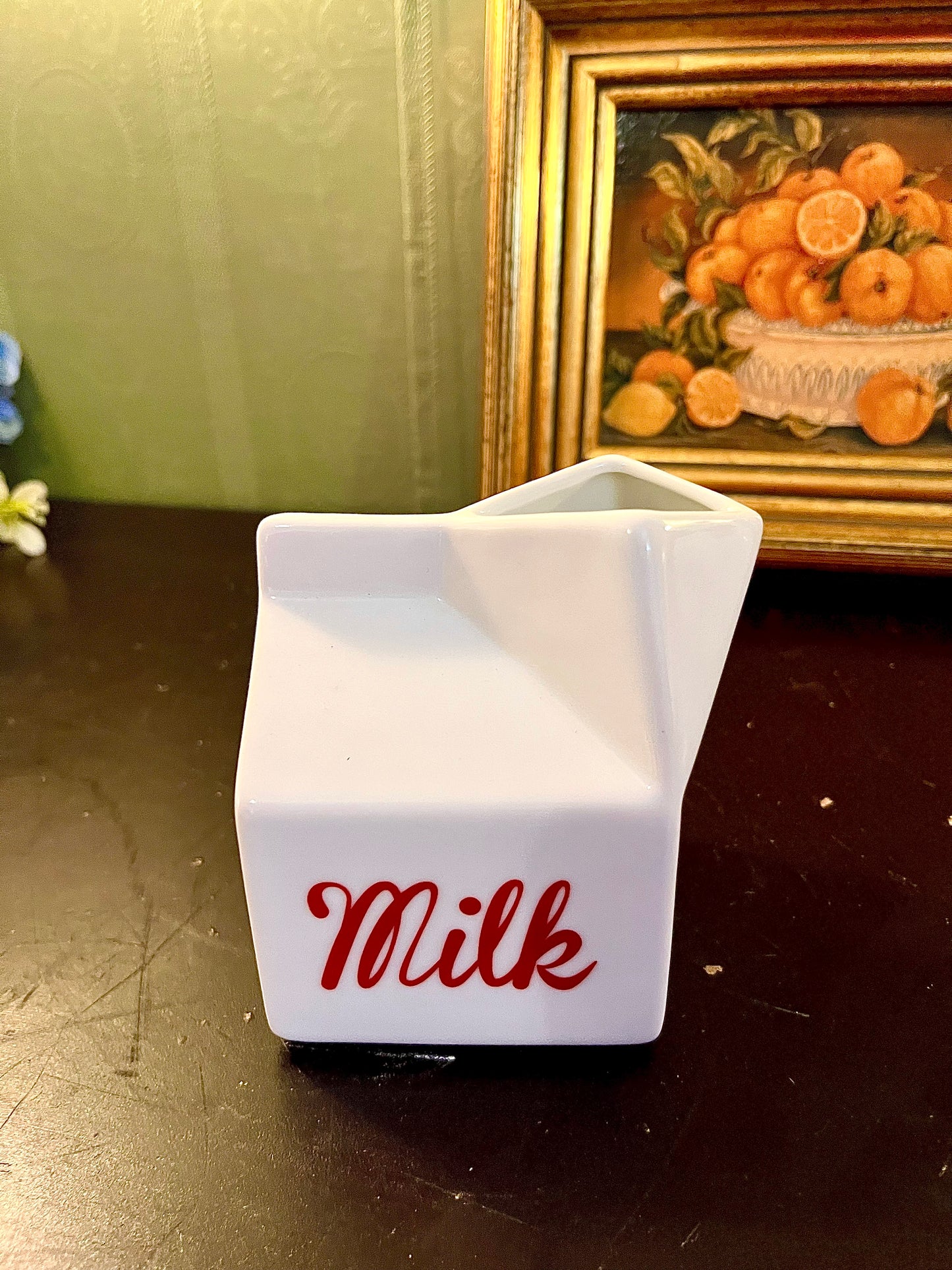 Novelty Milk Carton Ceramic Jug – White and Red Creamer Pitcher