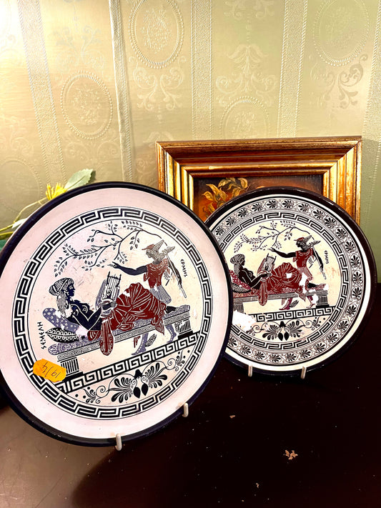 RARE FIND Greek Mythology Decorative Wall Plates Set of 2 Classical Grecian Ceramic Display Plates