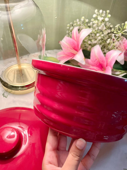 Red & White Ceramic Oven-Safe Casserole Dish 24 cm