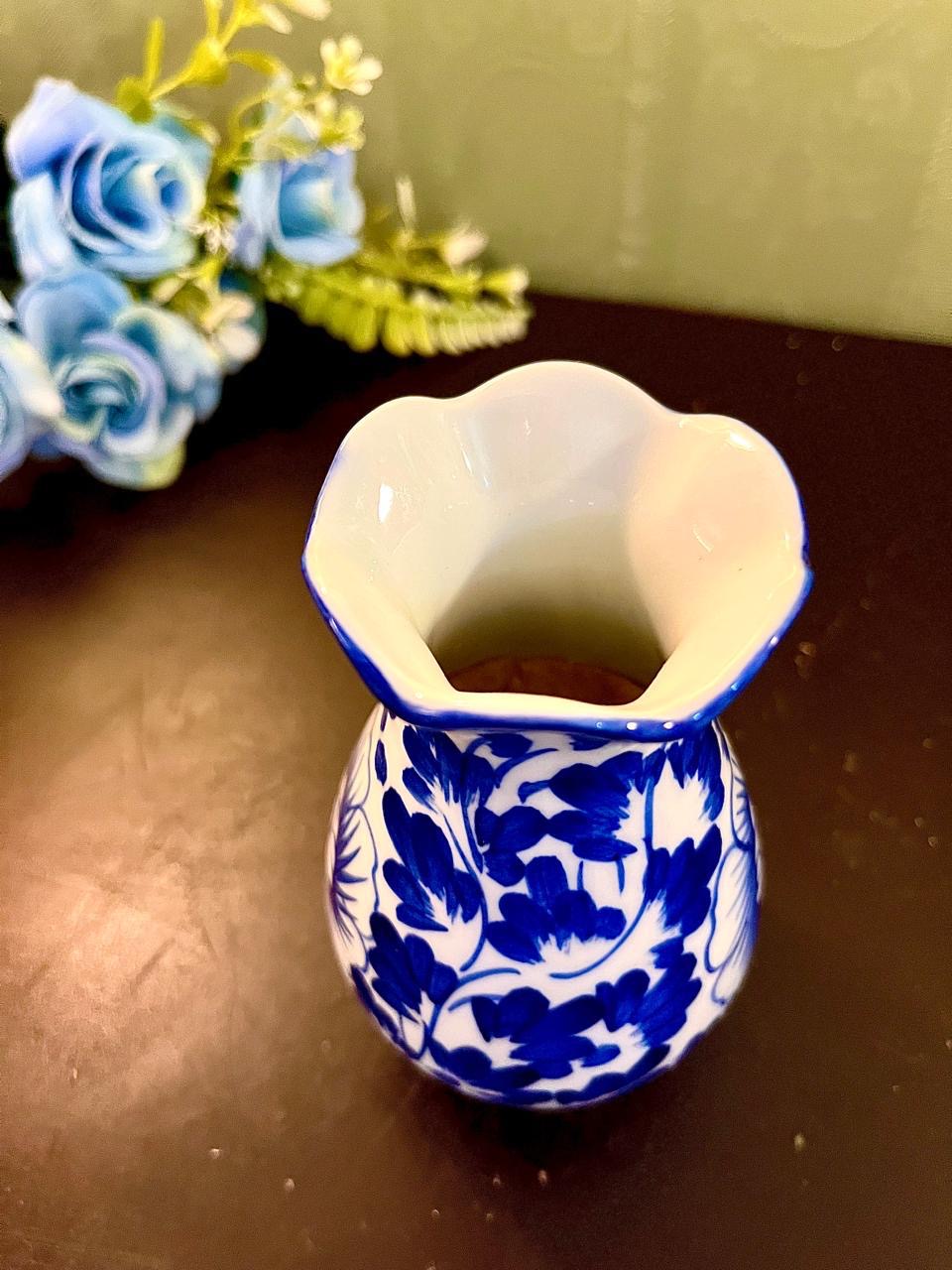 Blue and White Floral Ceramic Vase