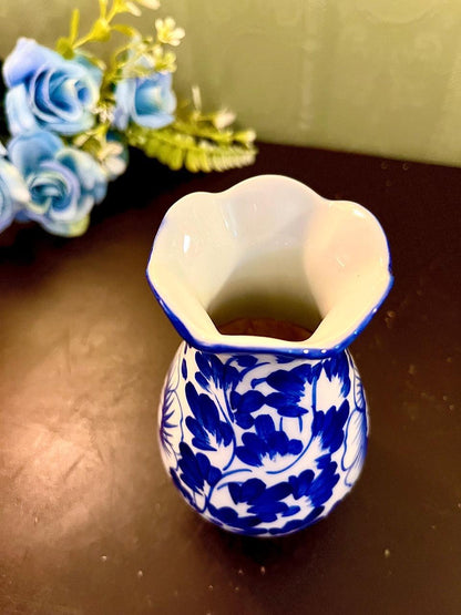 Blue and White Floral Ceramic Vase