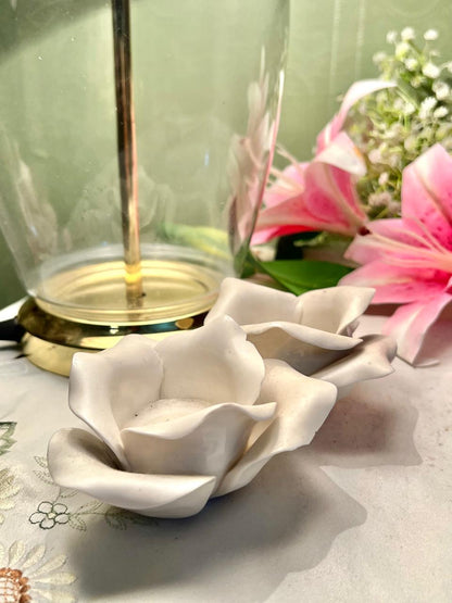 Vintage Ceramic White Flower Candle Holders 2-Piece Set Approx. 7 cm