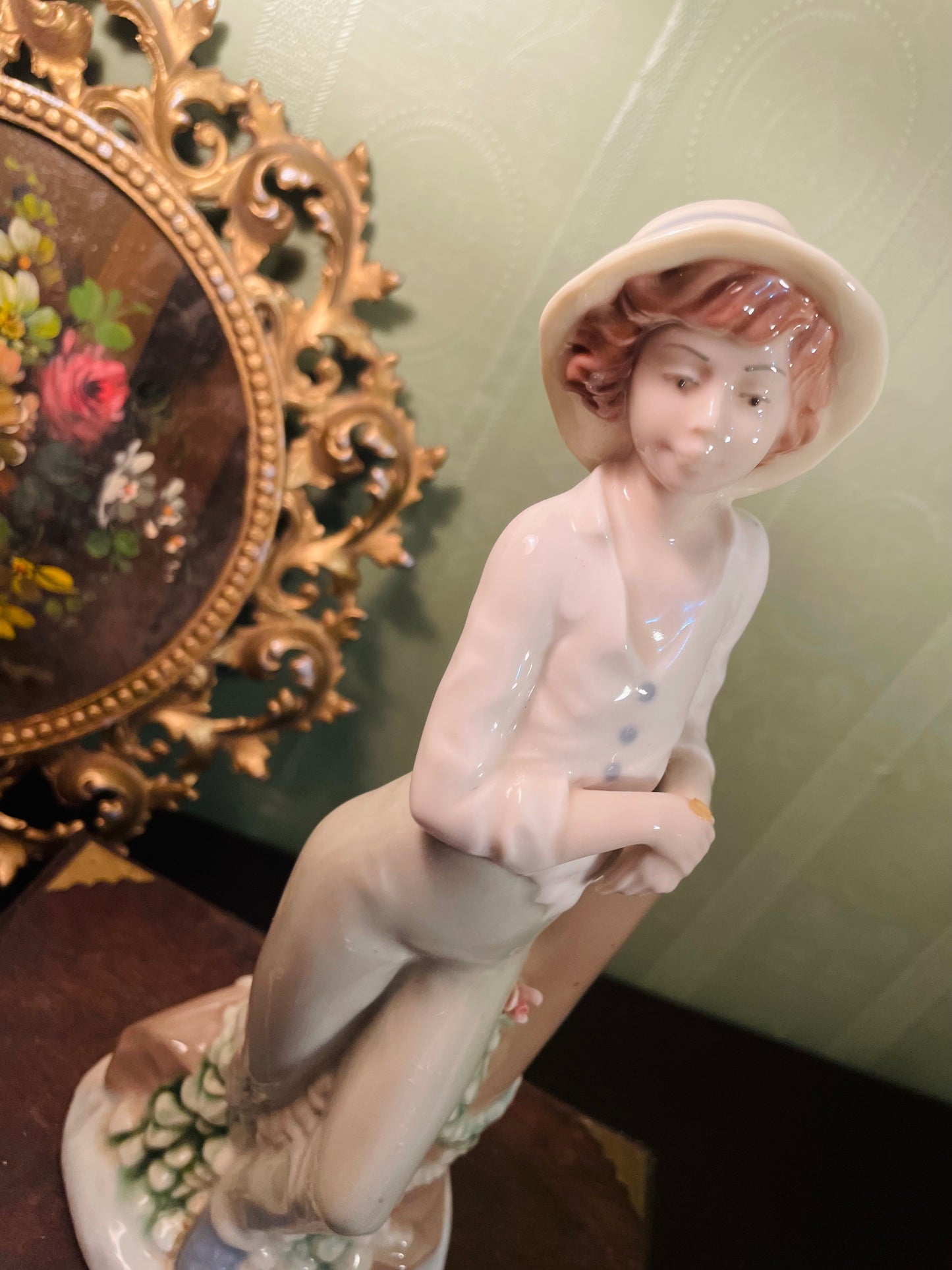 Porcelain Boy Figurine With Hat Decorative Collectible Ornament