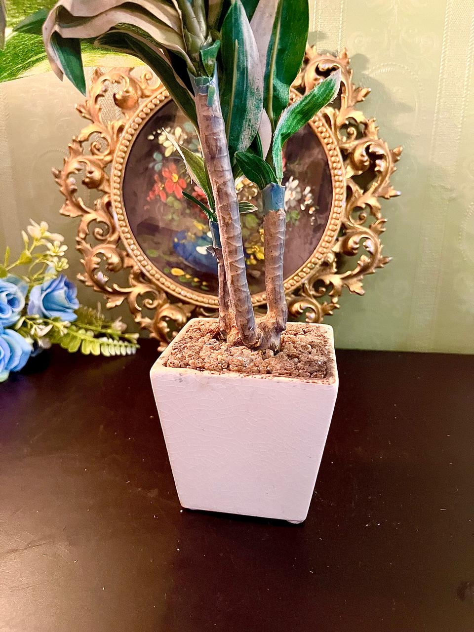 Artificial Dracaena Plant in White Planter