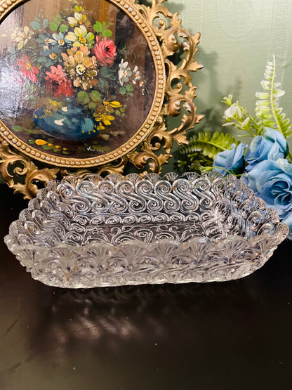 Vintage Crystal Glass Rectangular Tray