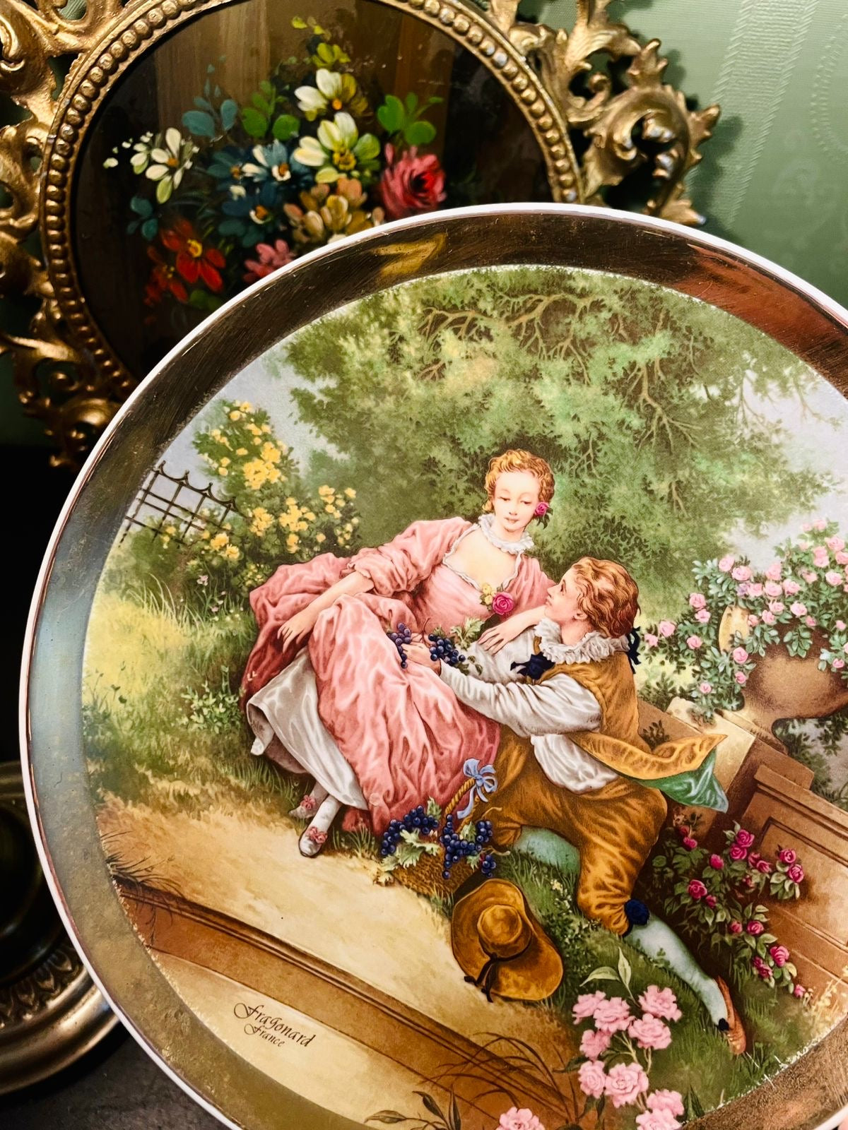 Fragonard France Fine Porcelain Decorative Plate – Romantic Garden Scene