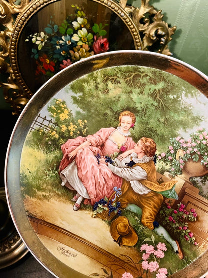 Fragonard France Fine Porcelain Decorative Plate – Romantic Garden Scene