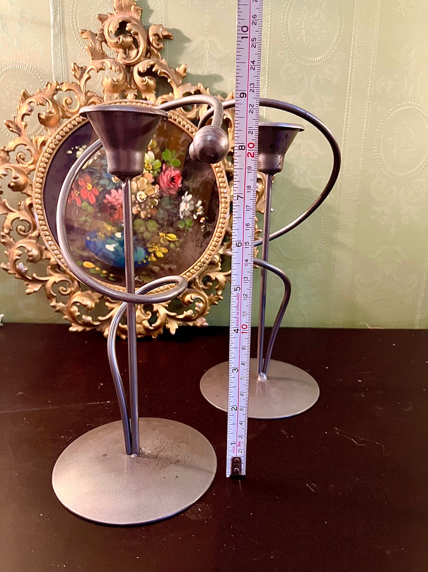 Pair of Modern Metal Taper Candle Holders – Abstract Loop Design