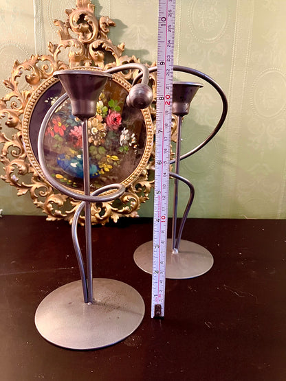 Pair of Modern Metal Taper Candle Holders – Abstract Loop Design