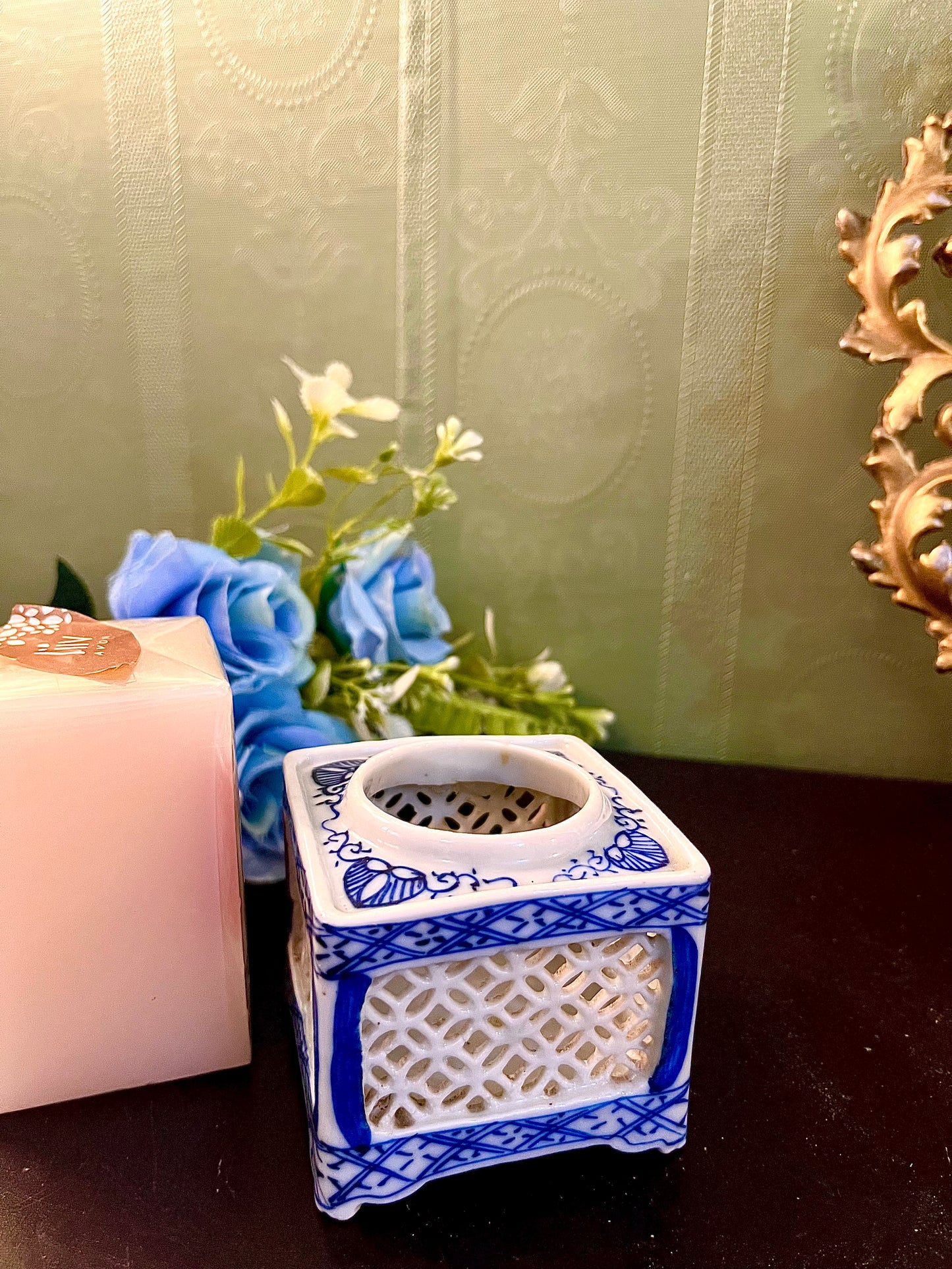 Blue & White Ceramic Tealight Candle Holder