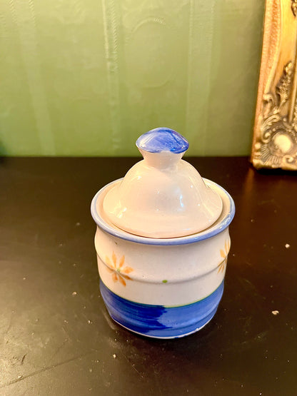 Blue & White Ceramic Sugar Bowl – Floral Lidded Jar