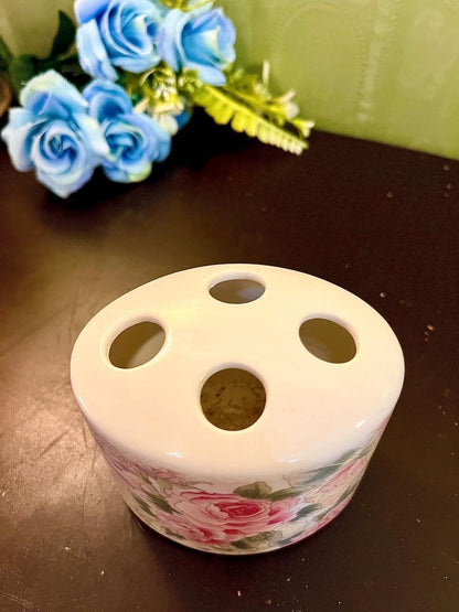 Pink Floral Ceramic Toothbrush Holder
