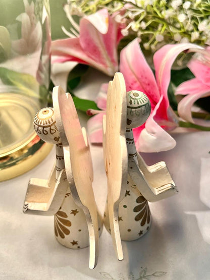 Pair of Floral Angel Figurines Cream & Gold 15cm