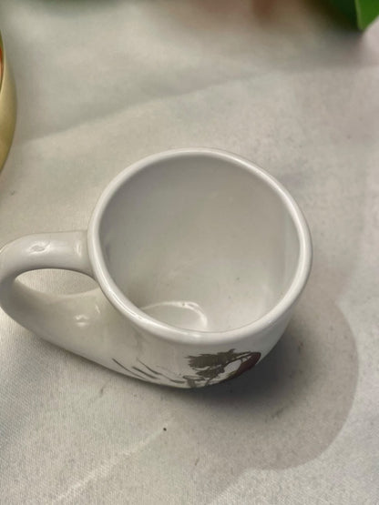 Vintage White Illustrated Mini Mug, 2 in