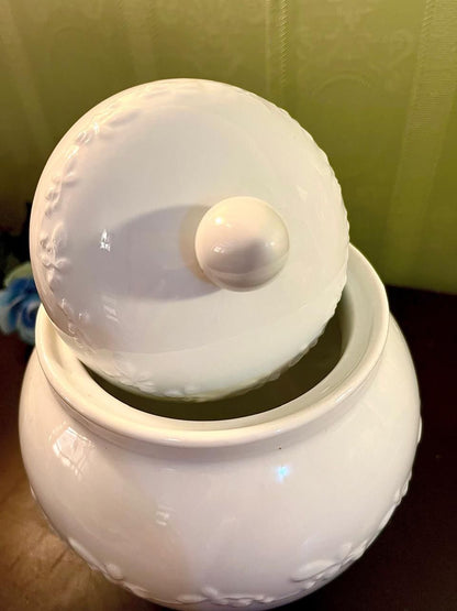 White Floral Ceramic Lidded Jar