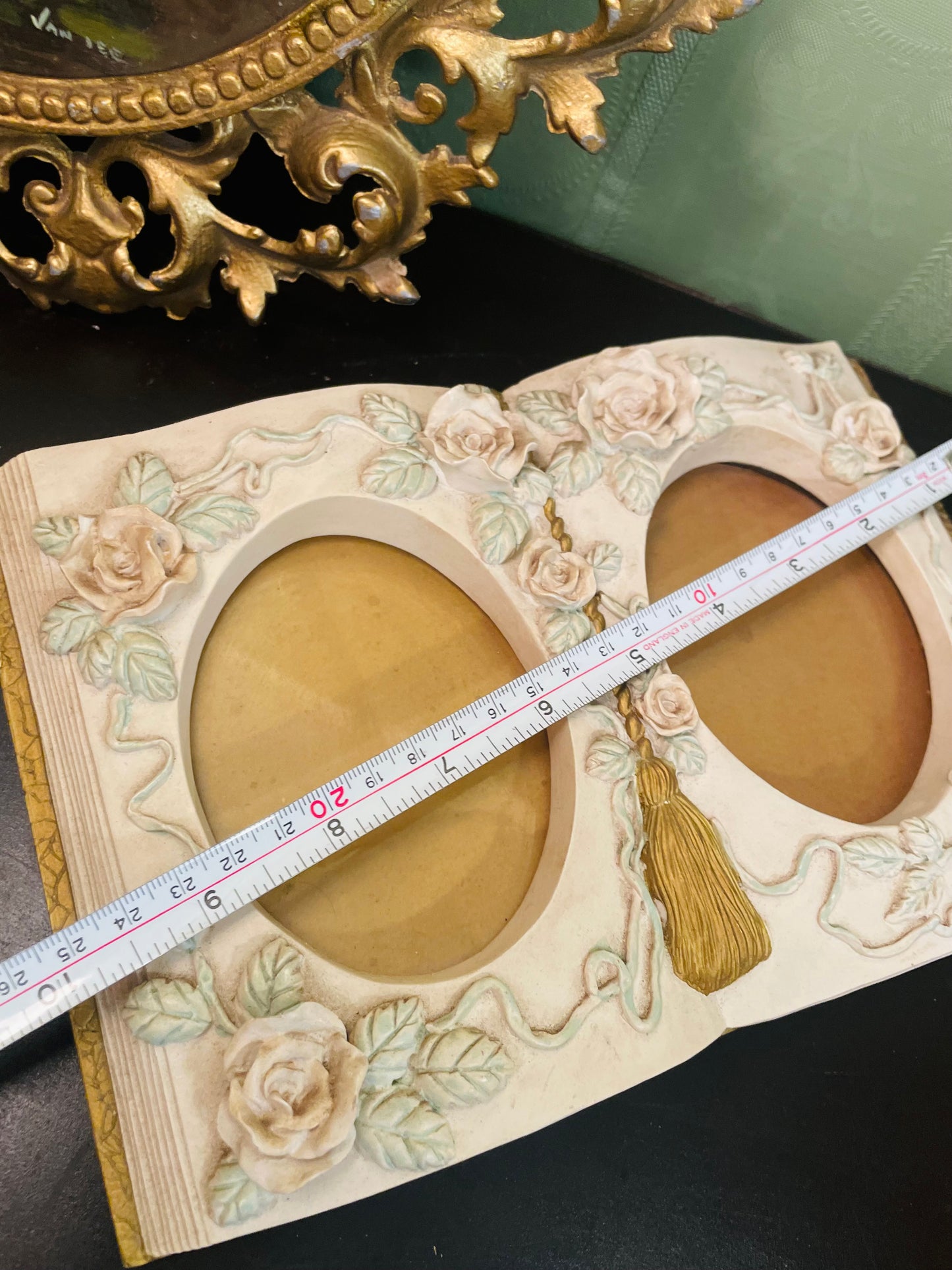 Vintage Floral Double Photo Frame With Roses And Tassel