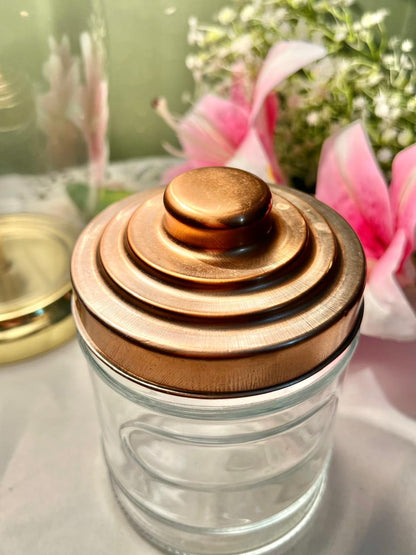 Clear Crystal Storage Jar with Bronze-Tone Stepped Lid Airtight 13cm