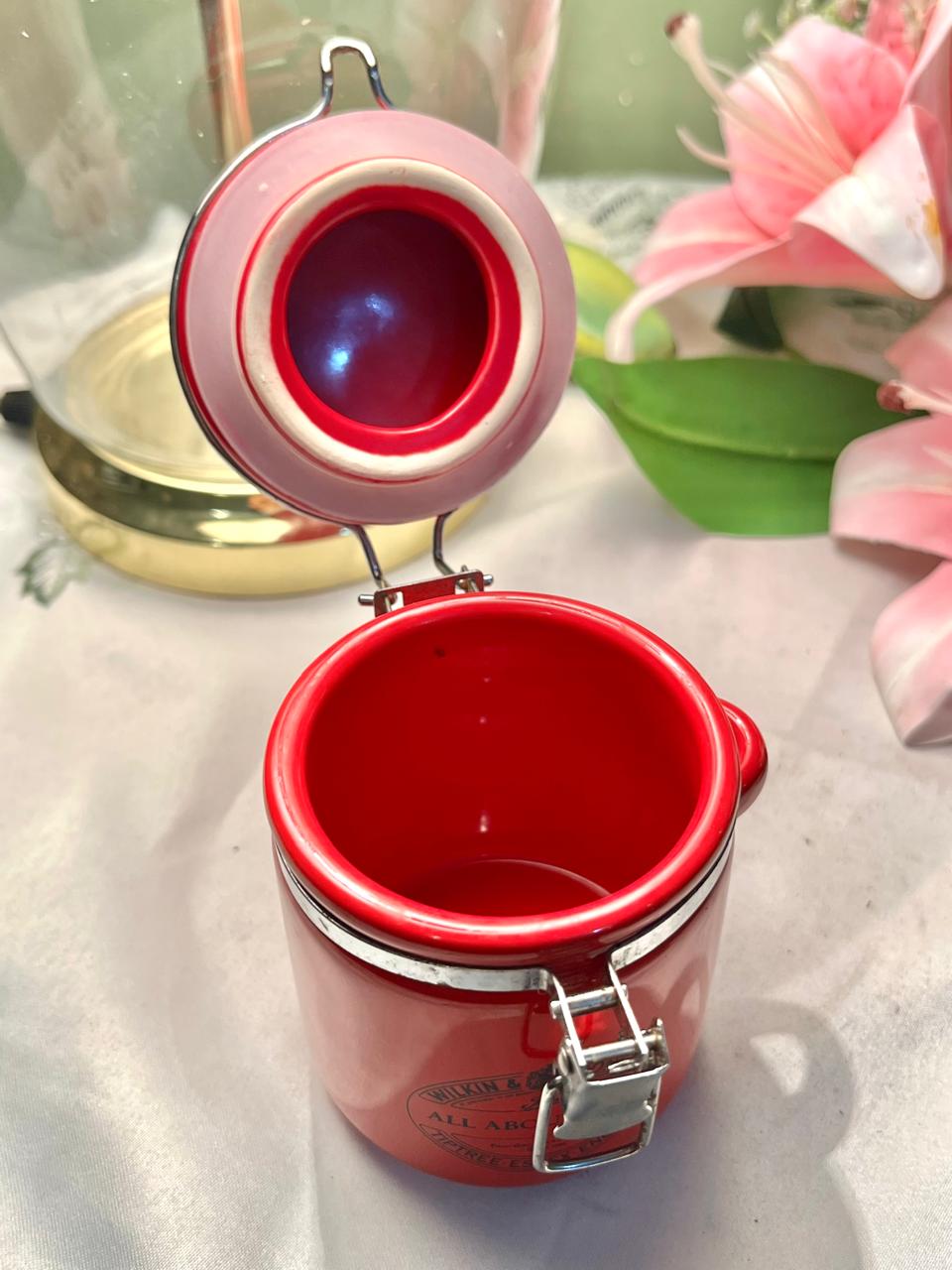 Red Ceramic Clamp-Lid Storage Jar with White Dots Airtight 9cm