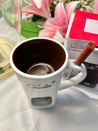 Chocolate Ceramic Fondue Set with Fork 11.5 cm