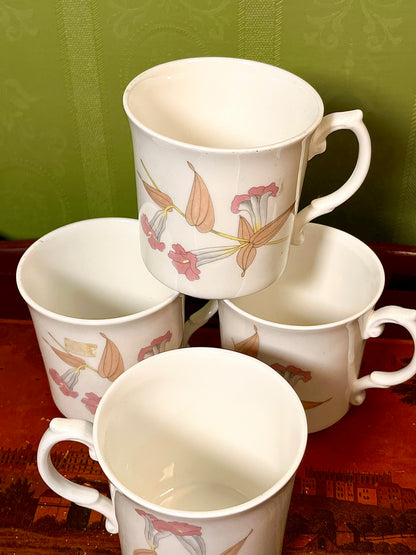 Marlborough Bone China Floral Mugs Set of 4 Made in England