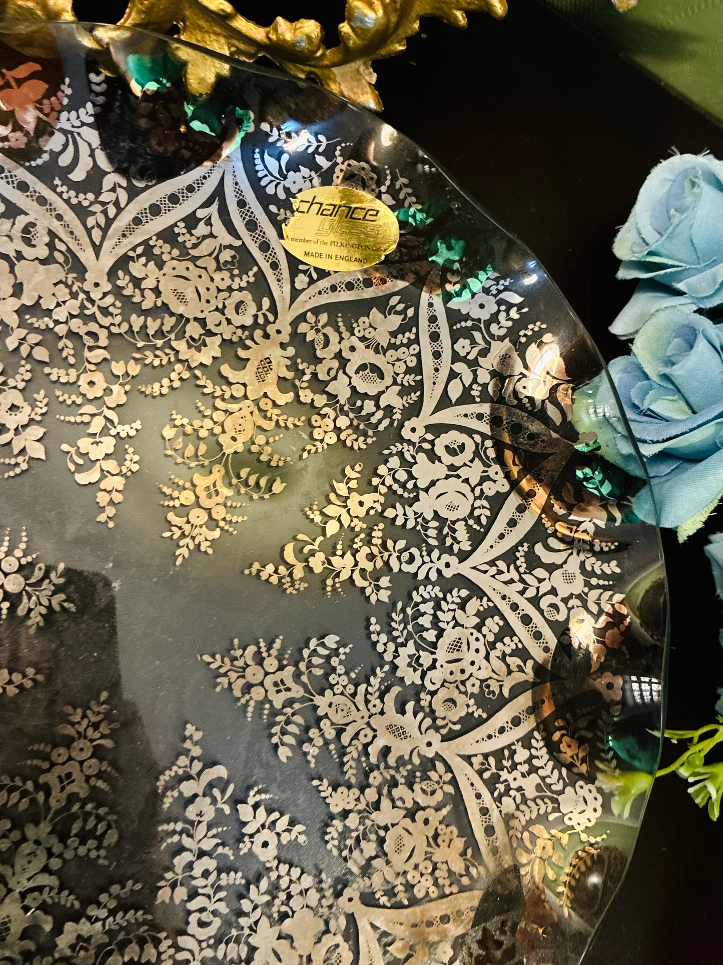Vintage Crystal Glass Floral Platter 10 Inch Made in England