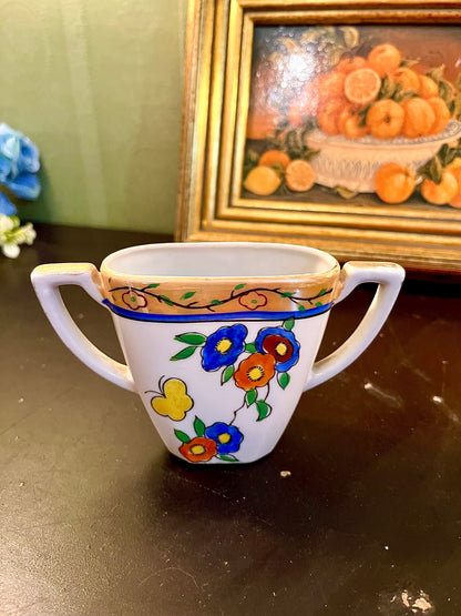 Small Two-Handle Floral Ceramic Sugar Bowl – Decorative Cup