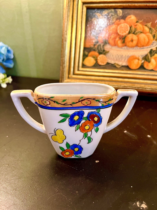 Small Two-Handle Floral Ceramic Sugar Bowl – Decorative Cup