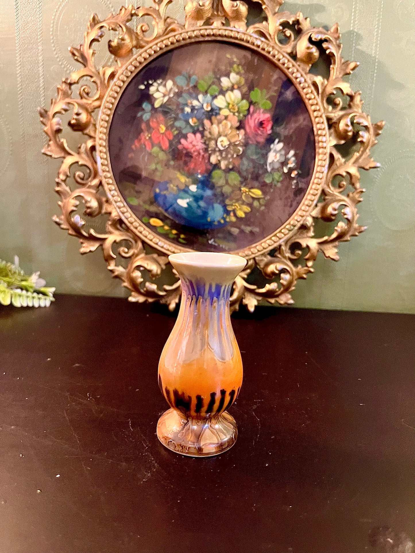 Mini Drip Glaze Ceramic Bud Vase Orange Blue Brown 4 Inch