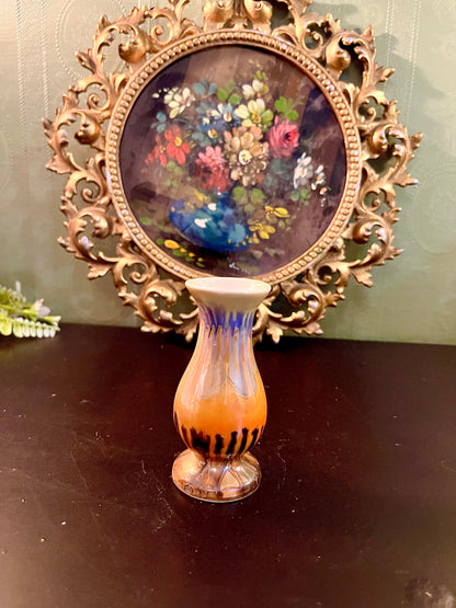 Mini Drip Glaze Ceramic Bud Vase Orange Blue Brown 4 Inch