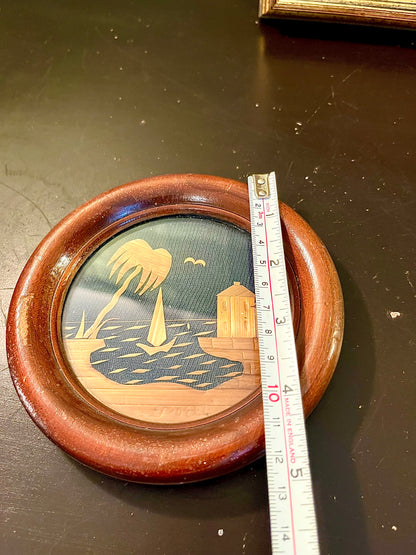 Vintage Straw Art Sailboat Wall frame  12 cm