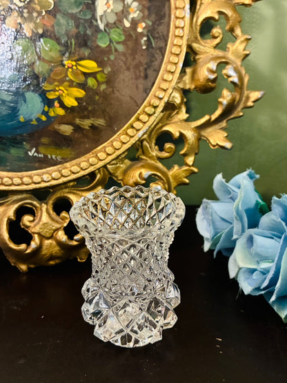 Pair of Vintage Clear Cut Crystal Vases or Toothpick Holders