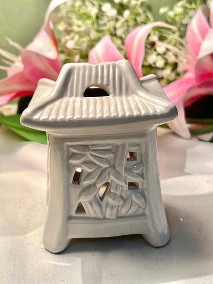 Vintage White Ceramic House Tealight Holder Approx. 11 cm