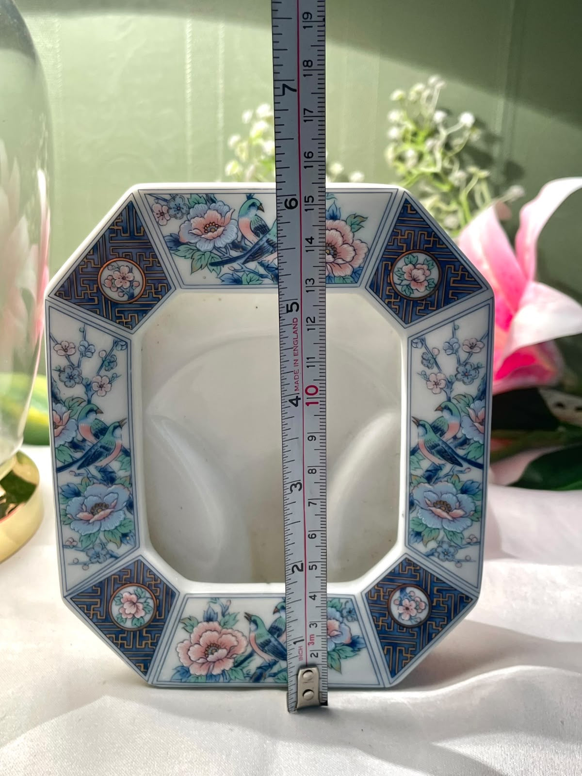 Vintage Japanese Peacock Floral Frame | Blue & Gold Decor Approx. 15 cm