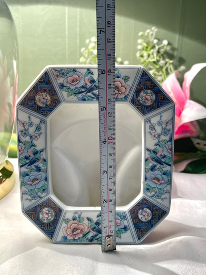 Vintage Japanese Peacock Floral Frame | Blue & Gold Decor Approx. 15 cm