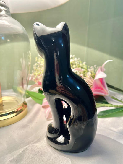 Black Cat Ceramic Figurine Glossy Finish 20cm - 1 Piece