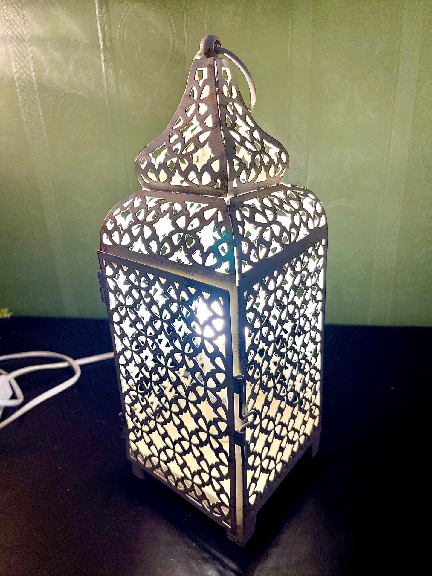 Moroccan Style Metal Lantern Lamp 12 Inc